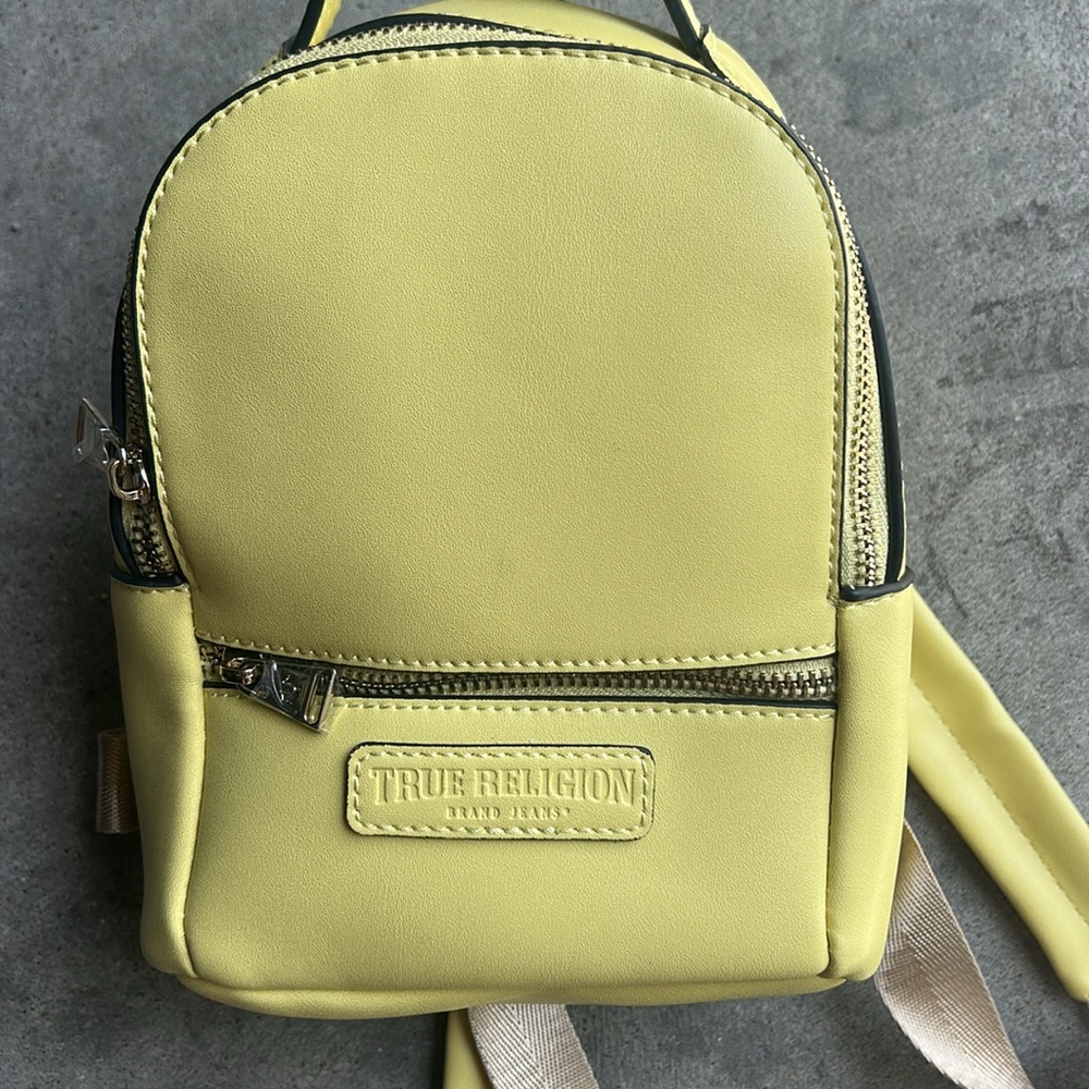 True Religion Yellow Mini Backpack approx 8”x6”x3.5”